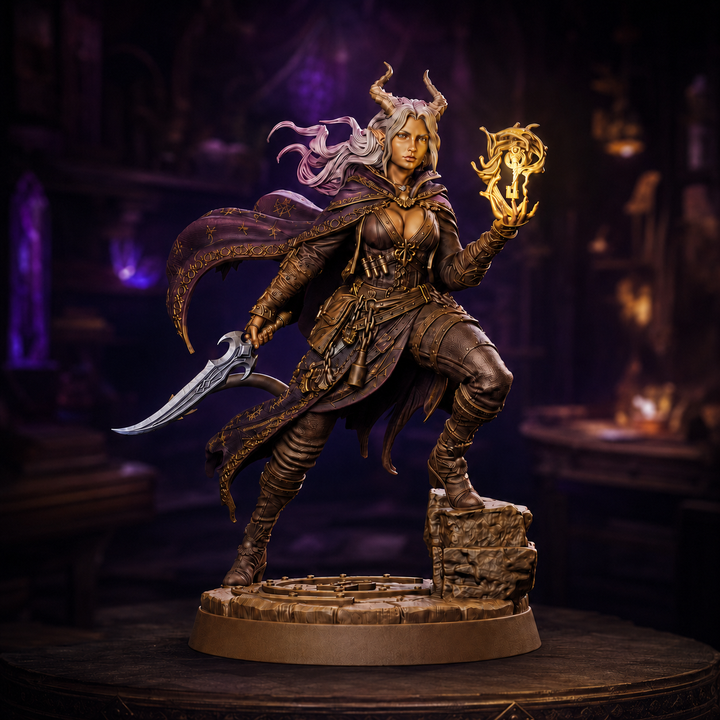 Female Tiefling Arcane Rogue Miniature, Belyra Spellblade, PaintedOrNot Original DnD Pathfinder