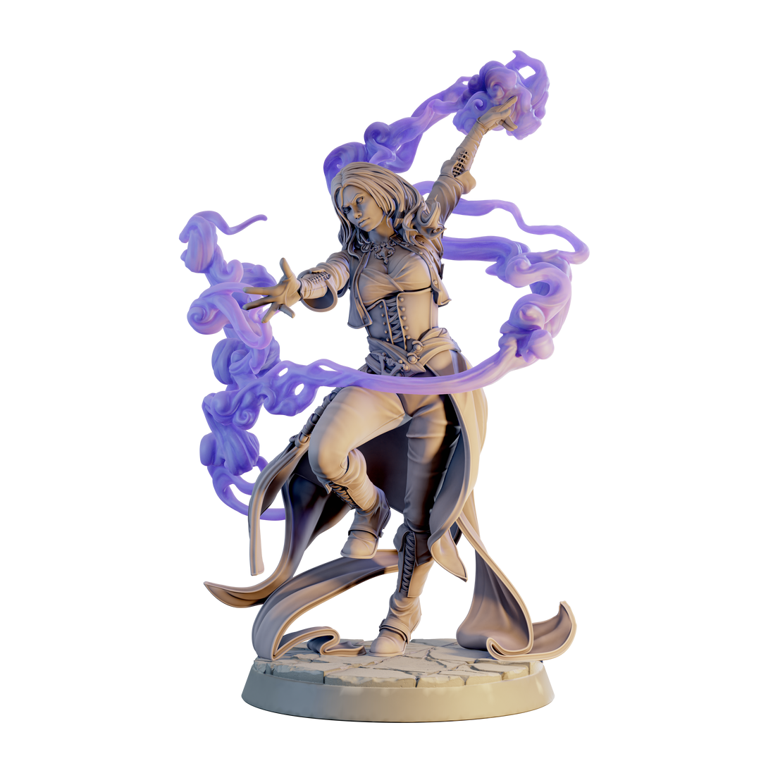Female Wizard, Warlock, Sorcerer PC NPC, Paintedornot Original Design Unpainted Mini | 5 Sizes /Scales