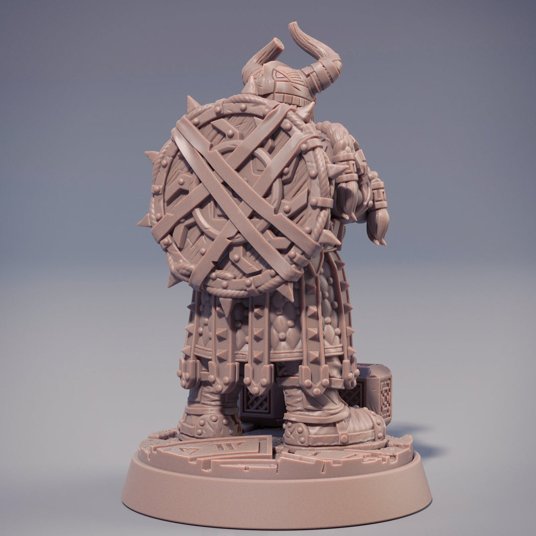 Dwarf Fighter | Dwarf | Hammer &amp; Shield | Dungeons and Dragons | 28mm, 32mm, 54mm,75mm, 100mm Scale| Pathfinder | Figure for Painting