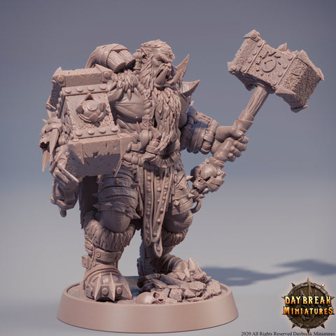 Orc War Chief | Orc barbarian | 2 warhamers| Mini | Megaboss | D&D |28mm |32mm | 54mm|75mm|100mm tall Pathfinder | Barbarian orc