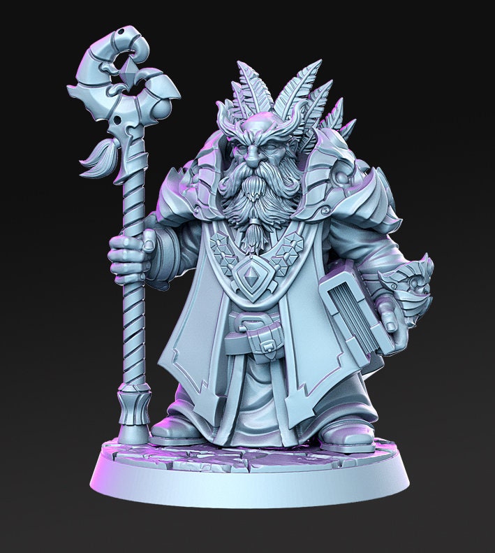 Dwarf Wizard | Dwarf | Miniatures | Wizard | Spell | Dungeons and Dragons | 28mm and 32mm | Pathfinder | Unpainted