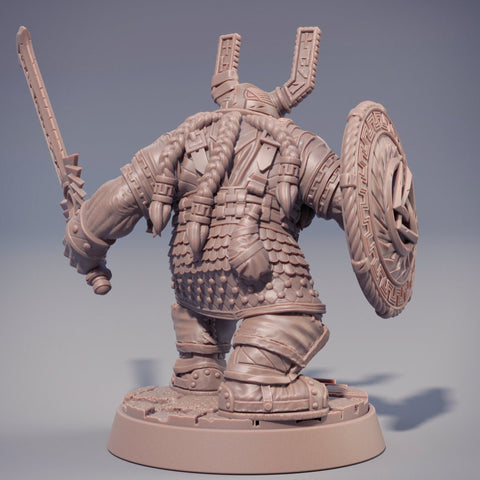 Dwarf Fighter Sword and Shield Miniature | | Dungeons and Dragons | 28mm, 32mm,54mm, 75mm, 100mm Scales | Pathfinder | Figure for Painting