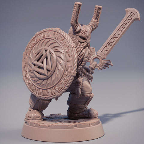 Dwarf Fighter Sword and Shield Miniature | | Dungeons and Dragons | 28mm, 32mm,54mm, 75mm, 100mm Scales | Pathfinder | Figure for Painting