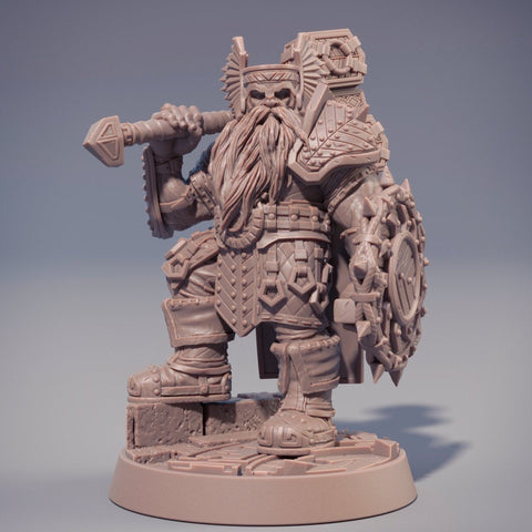 Dwarf Fighter | Dwarf | Hammer & Shield | Dungeons and Dragons | 28mm, 32mm, 54mm,75mm,100mm Tall Pathfinder | Figure for Painting