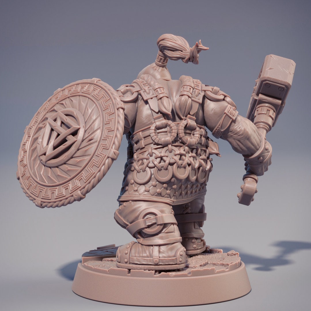 Dwarf Fighter | Dwarf | Miniatures | Hammer &amp; Shield | Dungeons and Dragons | 28mm, 32mm 75mm | Pathfinder | Figure for Painting| Daybreak