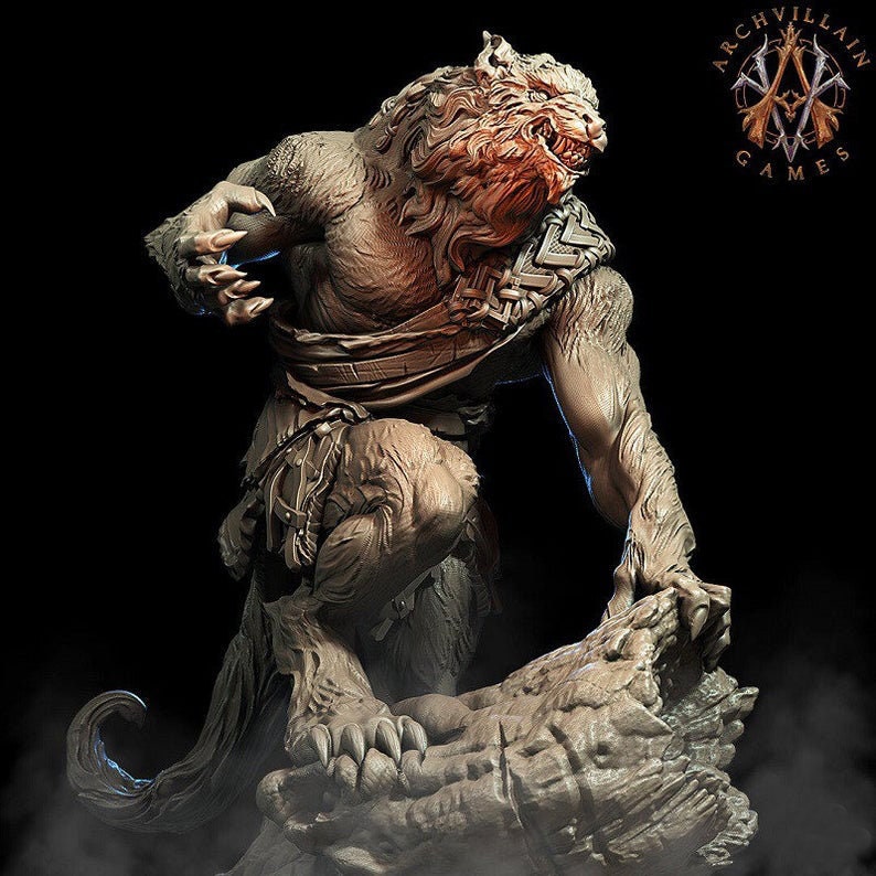 Werewolf | 65mm | Archvillain Games | 3d printed | Collector| Figure for painting |
