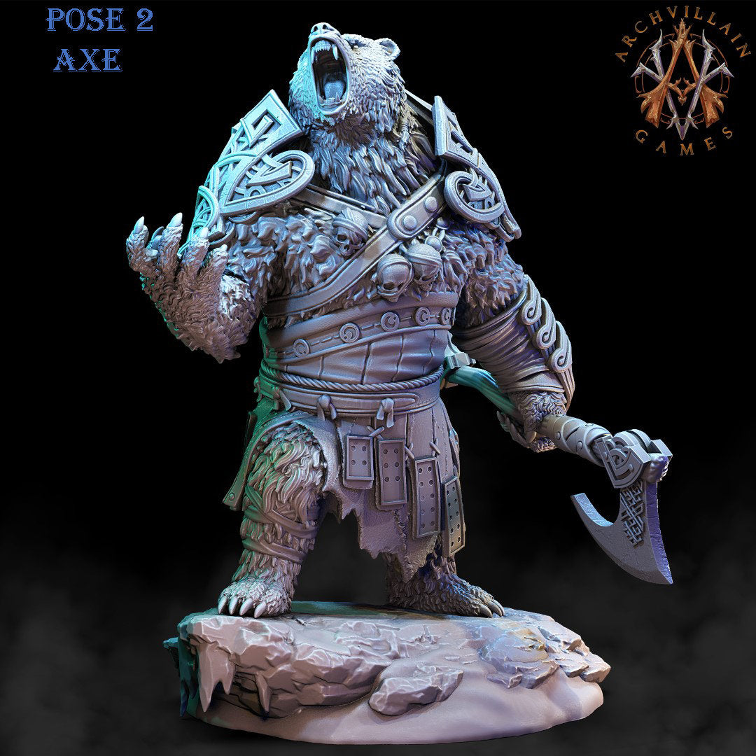 BearFolk Werebear with Double Axe | Available in 28mm,32mm,50mm,75mm Scales |Archvillain Games | Dungeons and Dragons | Pathfinder |