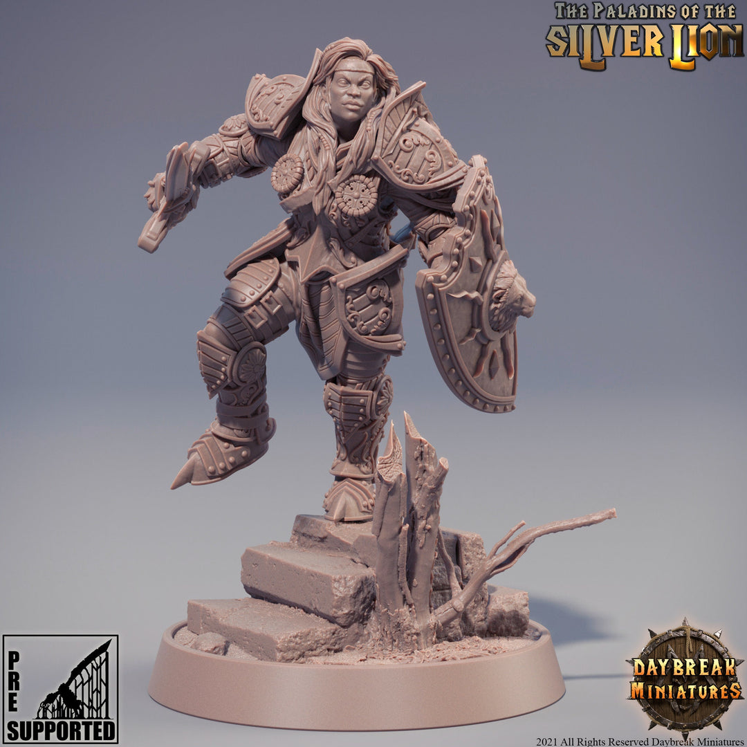Paladin | Female Paladin | Miniature | Heavy Armor | Dungeons and Dragons | 28mm Scale | 32mm scale | Pathfinder | D&amp;D |