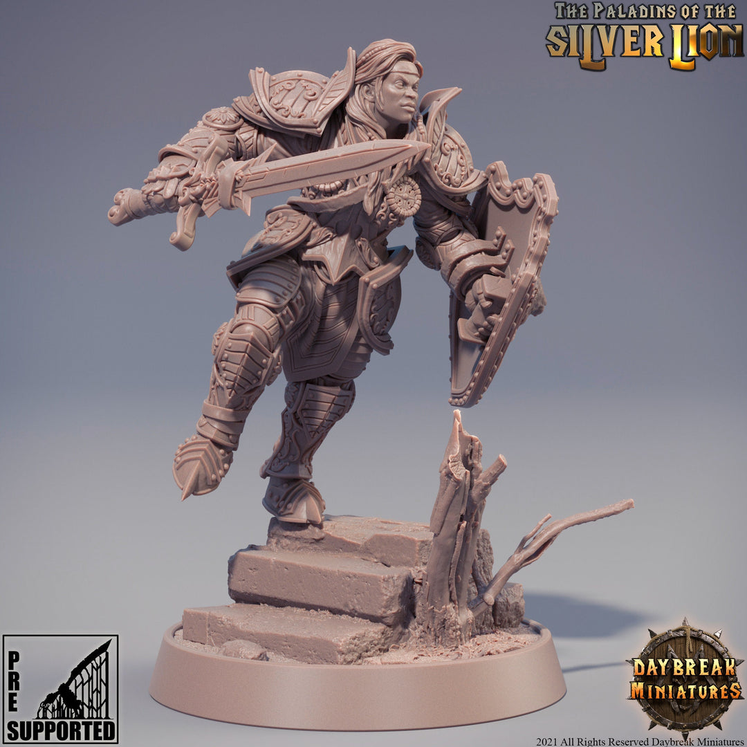 Paladin | Female Paladin | Miniature | Heavy Armor | Dungeons and Dragons | 28mm Scale | 32mm scale | Pathfinder | D&D |