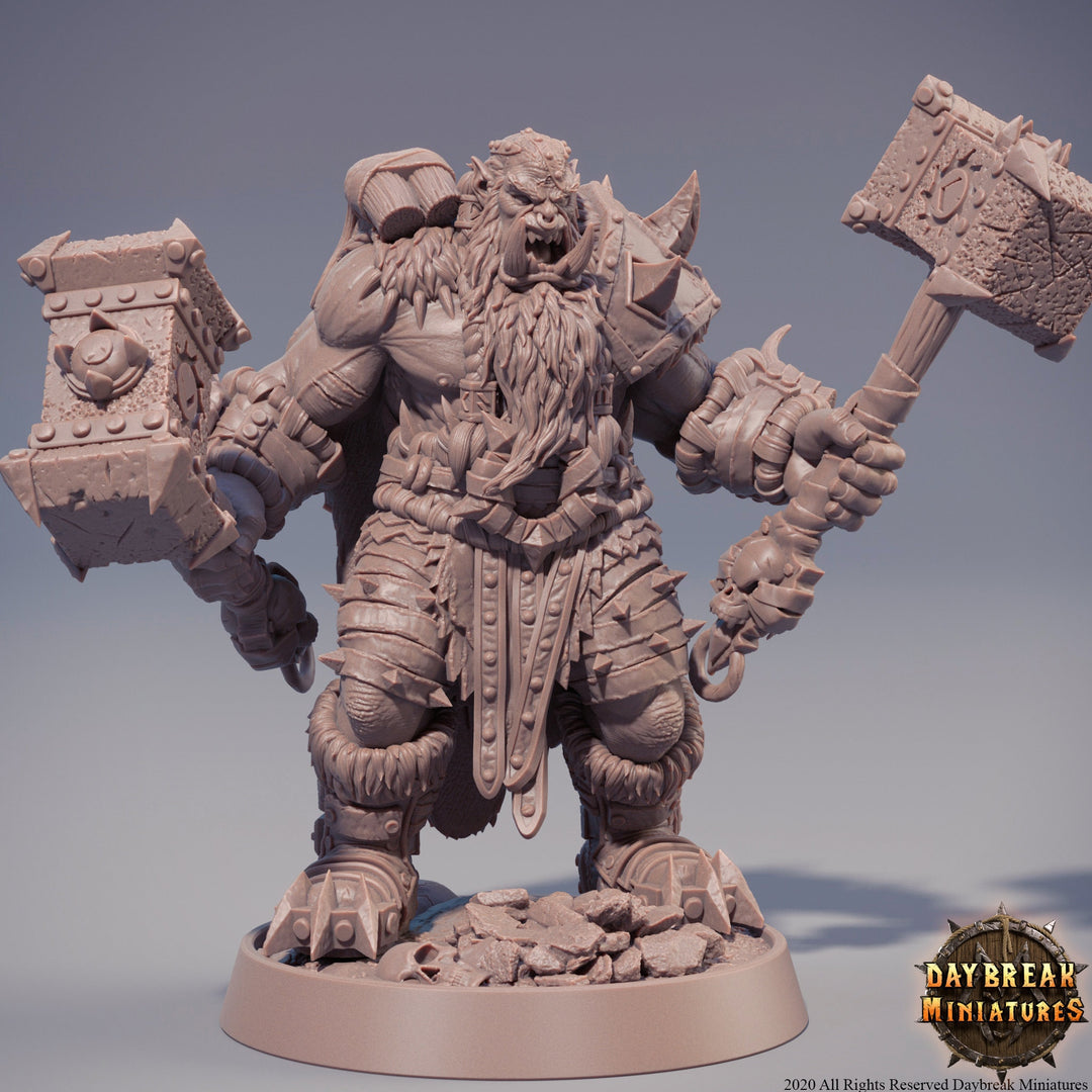 Orc War Chief | Orc barbarian | 2 warhamers| Mini | Megaboss | D&D |28mm |32mm | 54mm|75mm|100mm tall Pathfinder | Barbarian orc