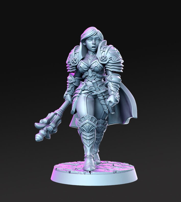 Female Cleric | Sexy Human Cleric | Miniatures | Female Mace and Heavy Armor| | Dungeons and Dragons | Pathfinder | Light Domain Cleric |