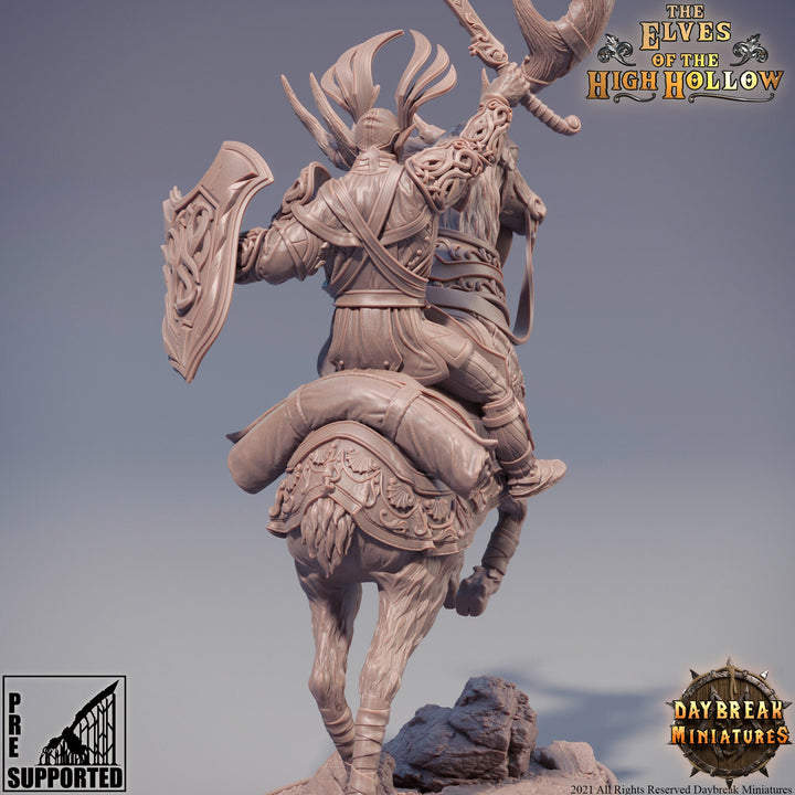Wood Elf Fighter Mounted on Stag| Miniature | 28mm Scale | 32mm Scale |54mm | 75mm Scale | Pathfinder | DnD | Elf Figurine unpainted |