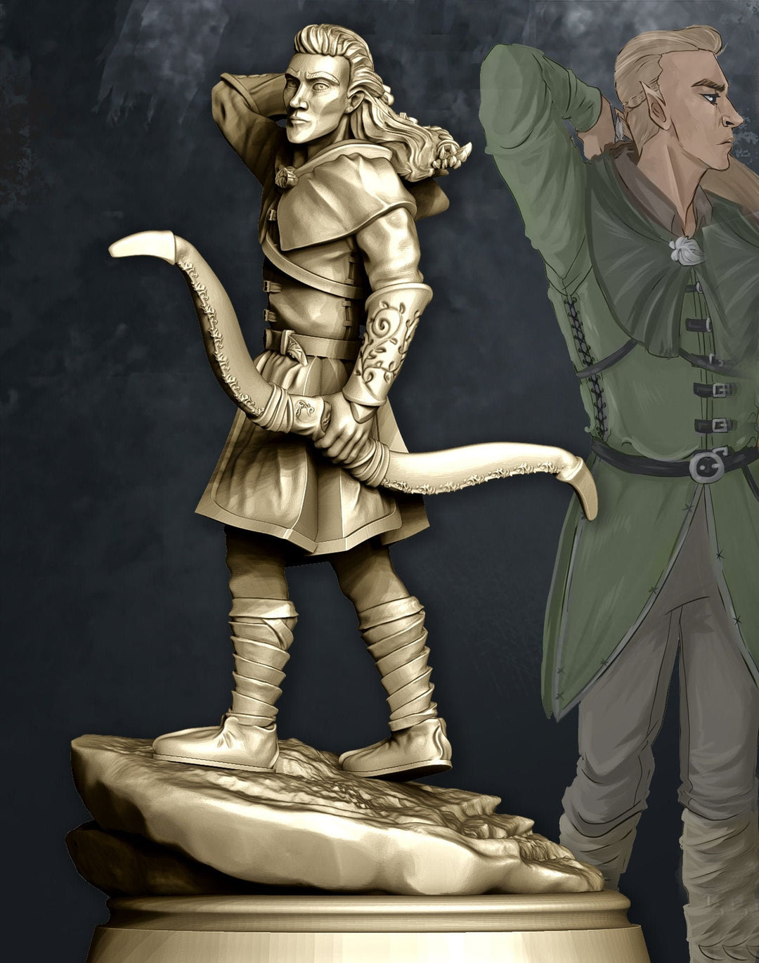 Elf Sharpshooter Archer Miniature Dungeons and Dragons | 28mm, 32mm Scale | Pathfinder Figure | DnD | Elf with Longbow Figurine unpainted |