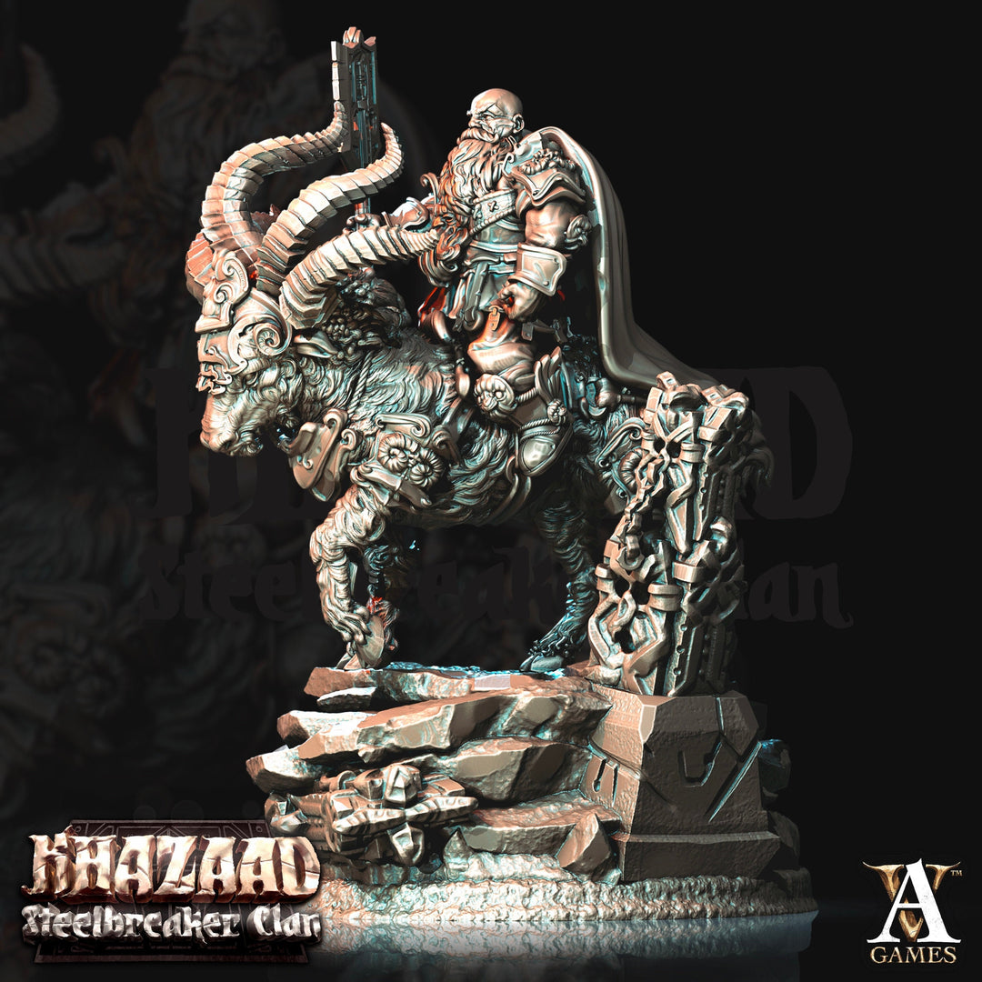 Dwarf Fighter Mounted on Ram | Scale 28mm, 32mm, 75mm | Resin Miniature | Dungeons and Dragons Pathfinder | Figure Painting |