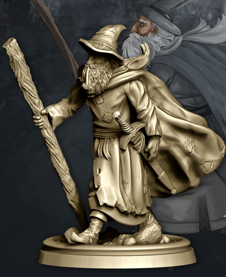 Human Mage Fighting w/ Staff and Walking | Miniature |28mm| 32mm|54mm|75mm|100mm Pathfinder Figure | DnD | Human Wizard Figurine unpainted |