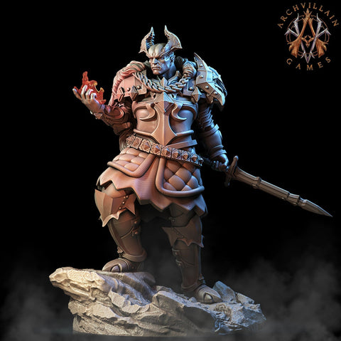 Tiefling Eldritch Knight Fighter Miniature | 28mm, 32mm, 75mm Scales | Dungeons and Dragons | Pathfinder | Figure for Painting |