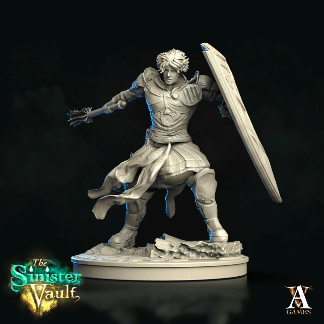 Human Cleric Mace and Shield Unpainted Miniature | 28mm, 32mm, 54mm,75mm,100mm Scales | Dungeons and Dragons | Pathfinder | DnD