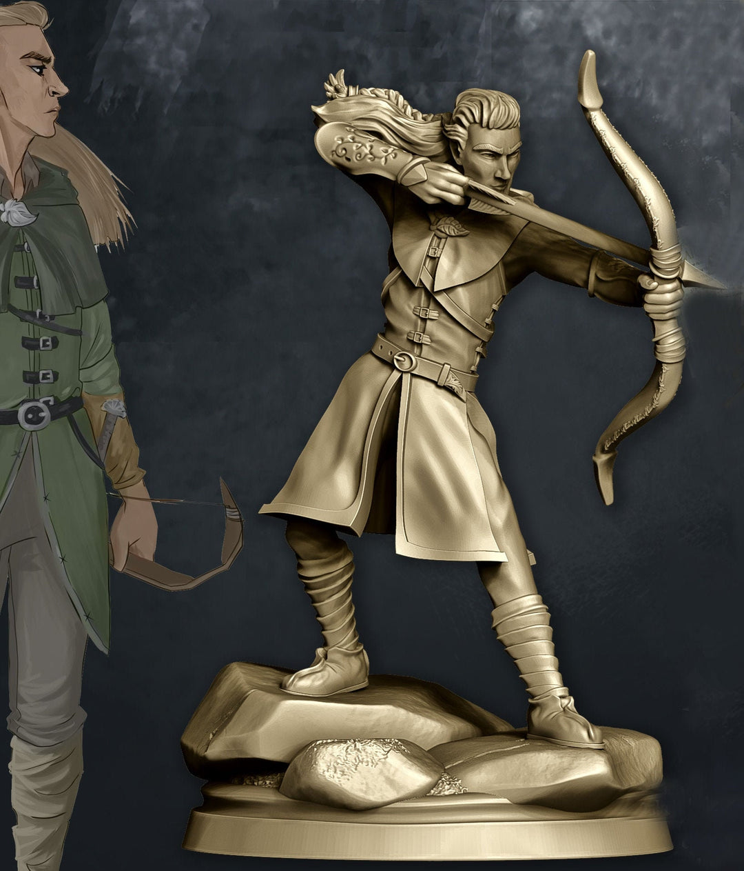 Elf Sharpshooter Archer Miniature Dungeons and Dragons | 28mm, 32mm Scale | Pathfinder Figure | DnD | Elf with Longbow Figurine unpainted |