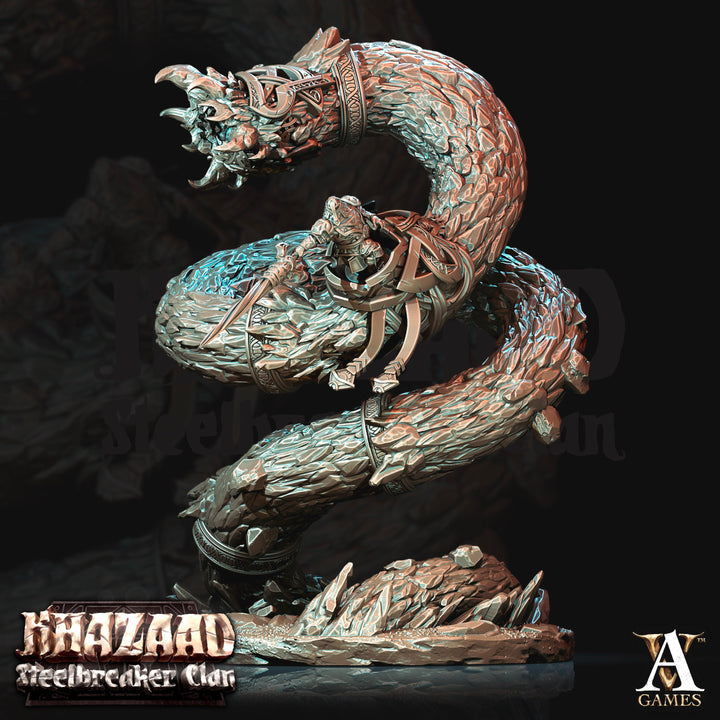 Dwarf Fighter Mounted on Gargantuan Worm | 160mm, Scale 28mm/32mm | Resin Miniature | Dungeons and Dragons Pathfinder |