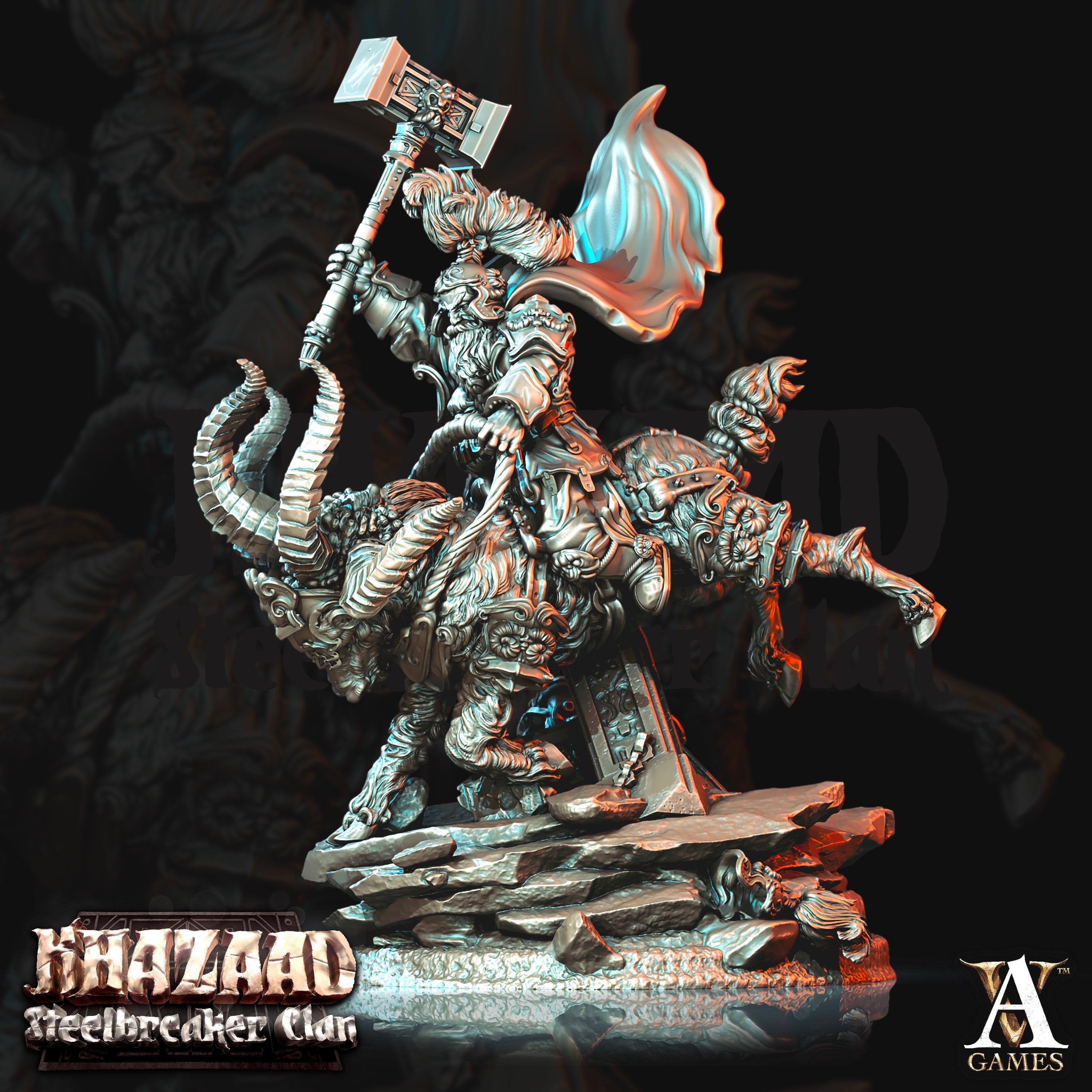 Dwarf Fighter Mounted on Ram | Scale 28mm, 32mm, 75mm | Resin Miniatur ...