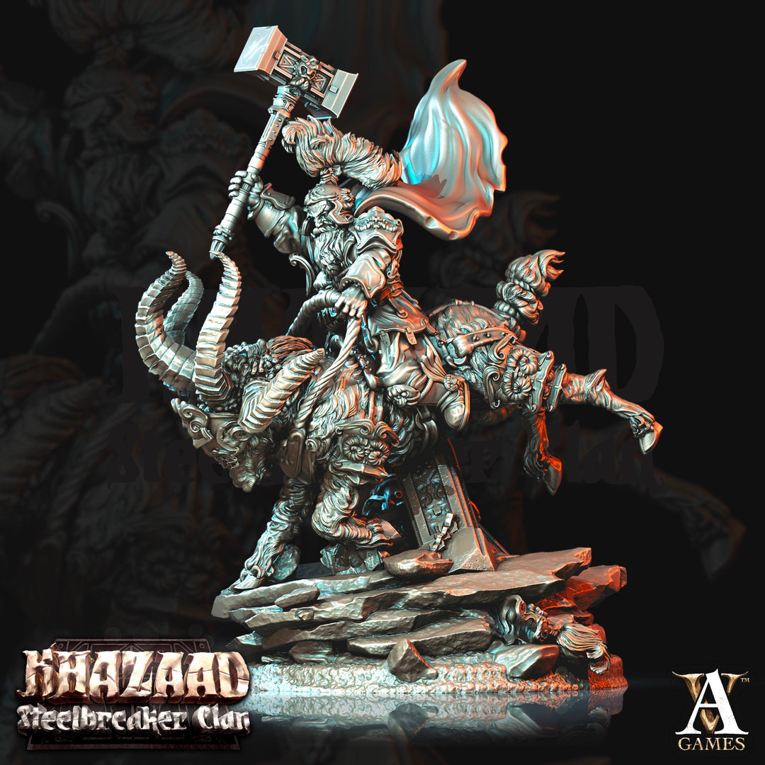 Dwarf Fighter Mounted on Ram | Scale 28mm, 32mm, 75mm | Resin Miniature | Dungeons and Dragons Pathfinder | Figure Painting |