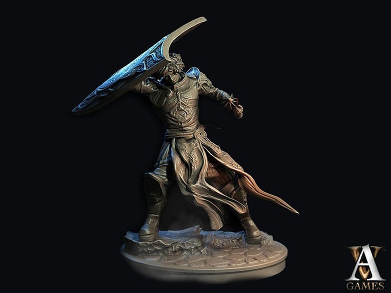 Human Cleric Mace and Shield Unpainted Miniature | 28mm, 32mm, 54mm,75mm, 100mm Scales | Dungeons and Dragons | Pathfinder | AOS | DnD
