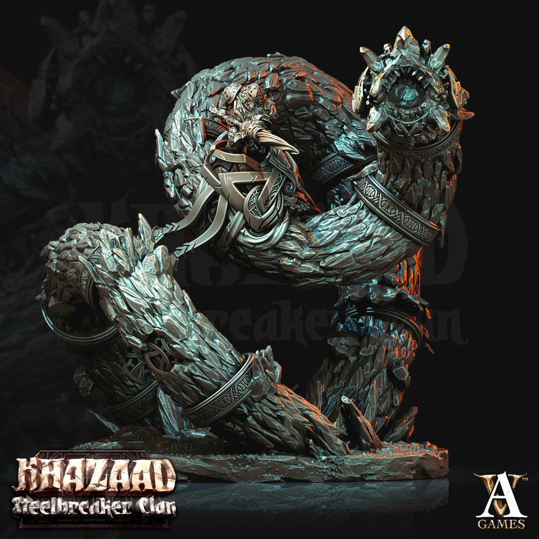 Dwarf Fighter Mounted on Gargantuan Worm | 130mm, Scale 28mm/32mm | Resin Miniature | Dungeons and Dragons Pathfinder
