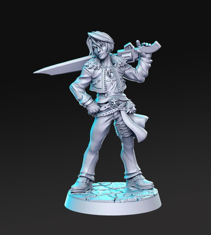 Fighter Gunslinger Cal Lionclaw Classic JRPG | 28mm,32mm,75mm Scale | Unpainted resin Figurine D&D Tabletop Fantasy Miniature Gaming