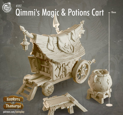 Potions Seller's Cart w/ NPC Dealer mini | 28mm, 32mm| Dungeons and Dragons 5e Miniatures | Pathfinder | Figurine | DnD |