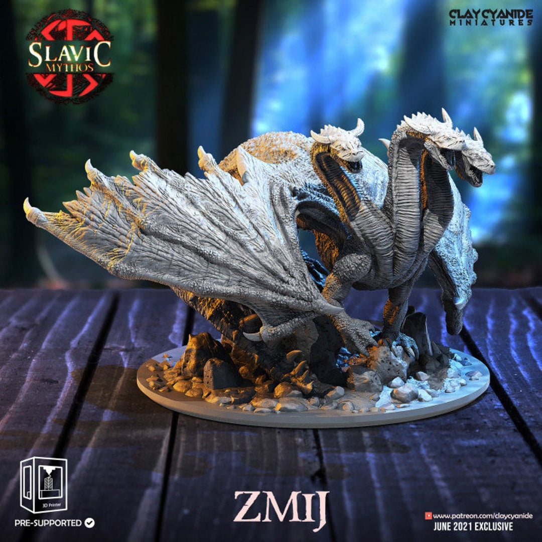 Dzalmus -Dzalmaus 3 headed dragon | 85mm tall Resin Miniature | Dungeons and Dragons | Pathfinder Miniatures | DnD 5e | Figure Role Playing