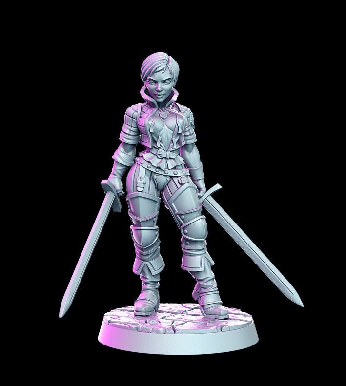 Female Swashbuckler Fighter Rogue Classic JRPG 28mm,32mm,75mm Scale Miniature Unpainted resin Figurine D&amp;D Tabletop Fantasy Miniature Gaming