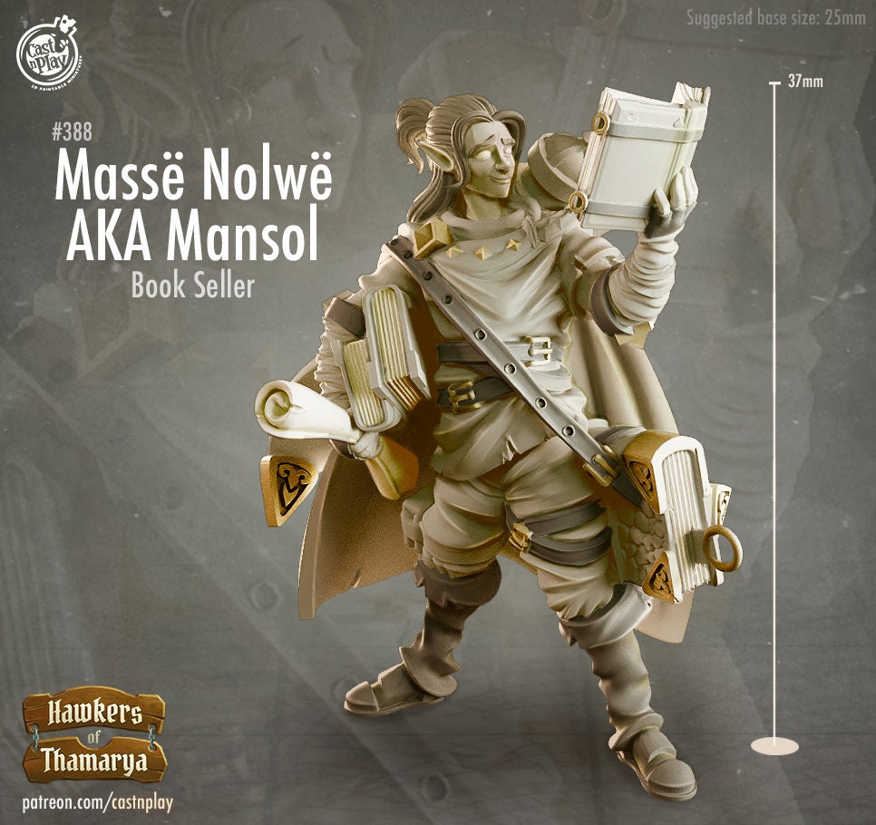 Book Seller Stall w/ NPC Dealer mini | 28mm, 32mm| Dungeons and Dragons 5e Miniatures | Pathfinder | Figurine | DnD |