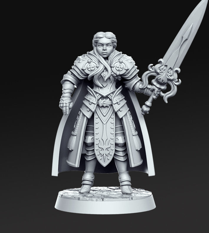 Female Paladin Fighter Knight in plate mail | 28mm,32mm,75mm Scale Miniature Unpainted resin Figurine D&amp;D Tabletop Fantasy Miniature Gaming