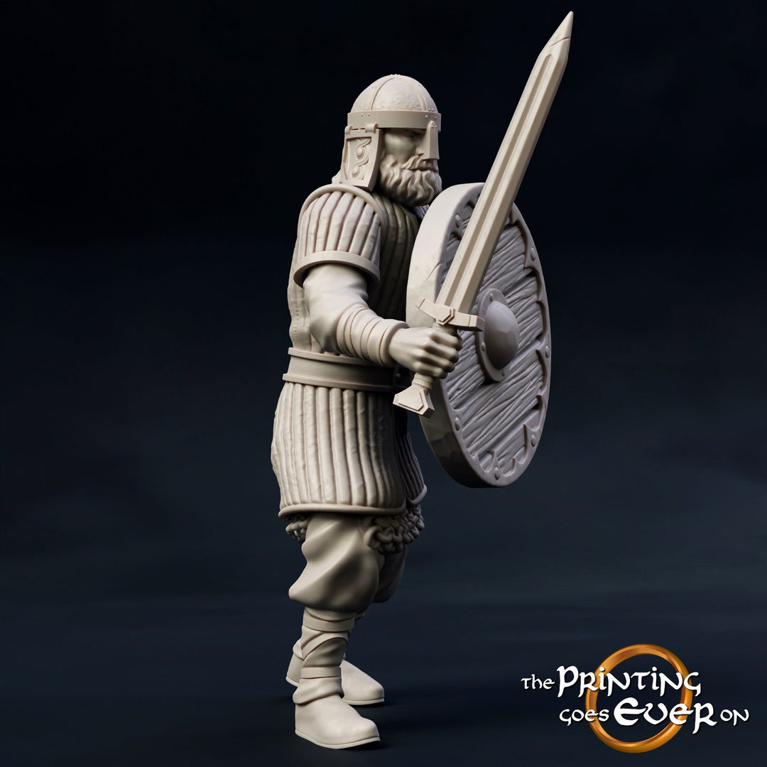 Fighter Sword and Shield in Studded Leather | 28mm Scale | 32mm Scale | 75mm Scale Pathfinder Figure |DnD| miniature Figurine unpainted|