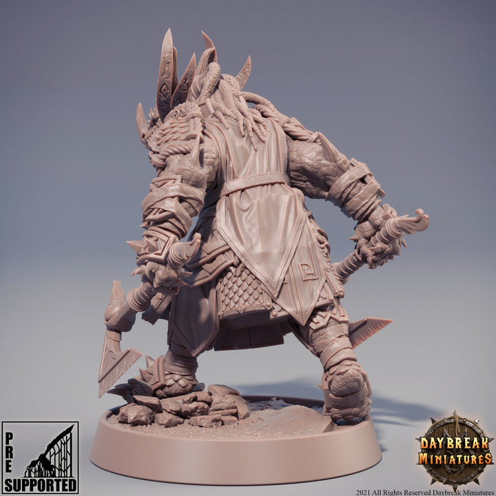 Dragonborn Fighter Two weapon style axes | 28mm, 32mm,54mm,75mm,100mm Scale Resin Miniature | Dungeons and Dragons Miniatures | Pathfinder |