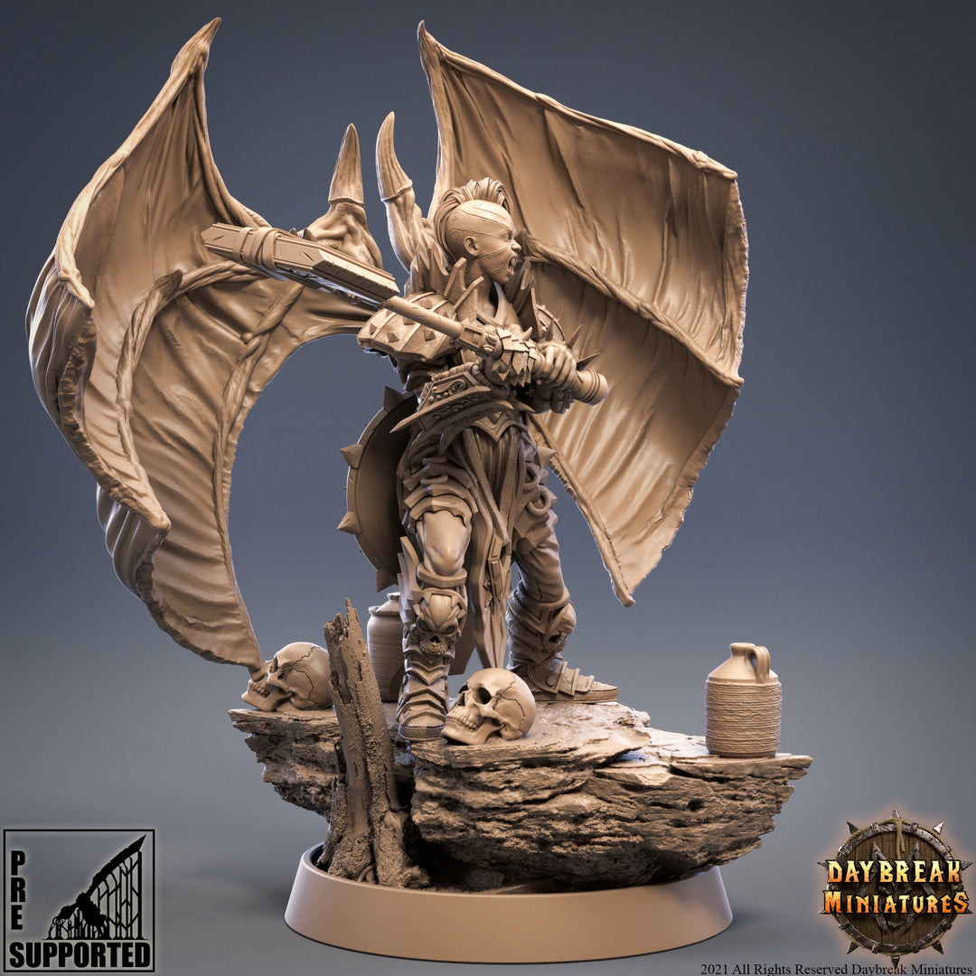 Winged Female Vampire Lord with Axe | 28mm, 32mm, 75mm Scale Resin Miniature | Dungeons and Dragons | Pathfinder | Strahd