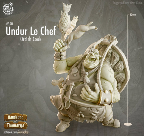Undur's Dire Pig Grill w/ NPC Orc Chef mini | 28mm, 32mm, 75mm Scale | Dungeons and Dragons 5e Miniatures | Pathfinder | Figurine | DnD |