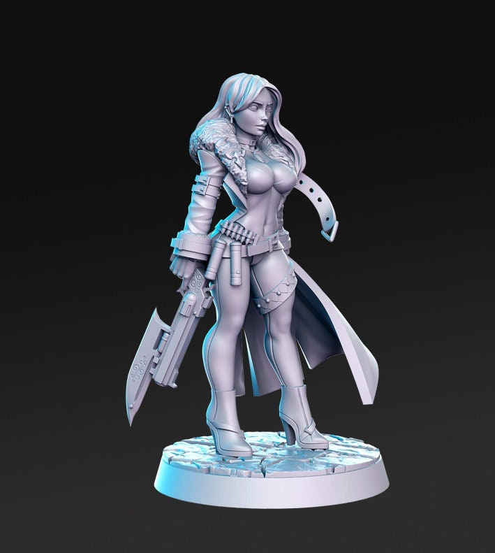 Pinup Female Gunslinger Trish | 28mm| 32mm|54mm | 75mm|100mm Scale | Final Fantasy classic JRPG - Minis - D&D -