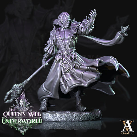 Dark Elf Drow Wizard | 28mm, 32mm, 54mm, 75mm, 100mm | DnD 5e Miniature | Dark Elf Male Magic User, Drow mage | Dungeons and Dragons |