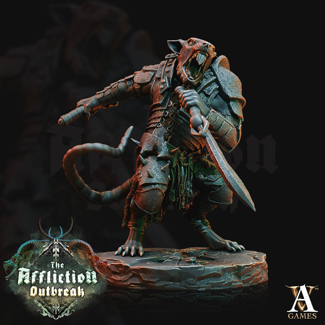 Wererat in Heavy Armor Mace and Shield | Resin Miniature | D and D|28mm,32mm,54mm/75mm /100mm Scales | Pathfinder ratfolk | D&D 5e |