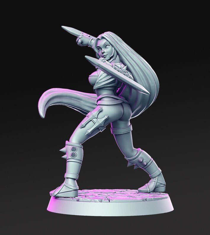 Pinup Female Rogue Assassin | 28mm Scale | 32mm Scale Miniature | 75mm Scale | Sexy Female unpainted resin Figurine mini - D&D