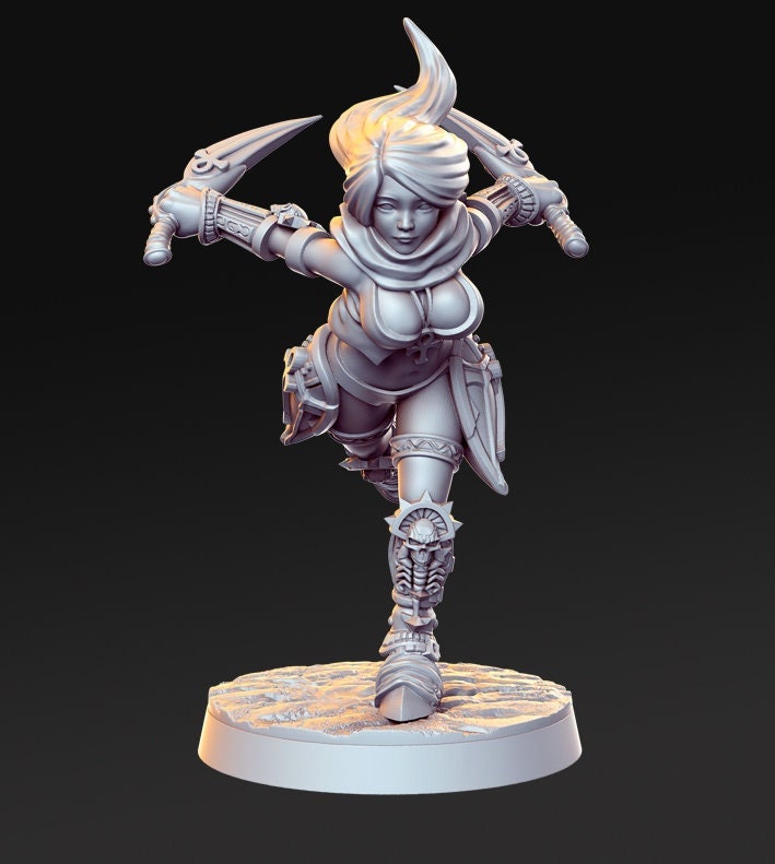 Pinup Female Rogue Assassin | 28mm Scale | 32mm Scale Miniature | 75mm Scale | Sexy Female unpainted resin Figurine mini - D&D