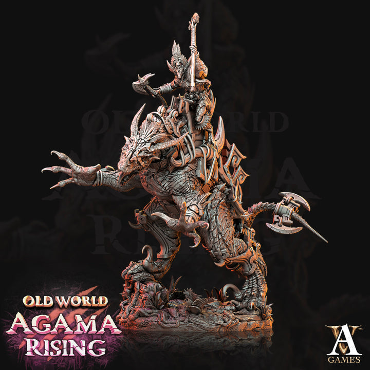 Lizardman - Lizard folk on T-Rex 175mm Tall | 75mm Intricate decorative Base | Resin 3d printed | Dungeons and Dragons |
