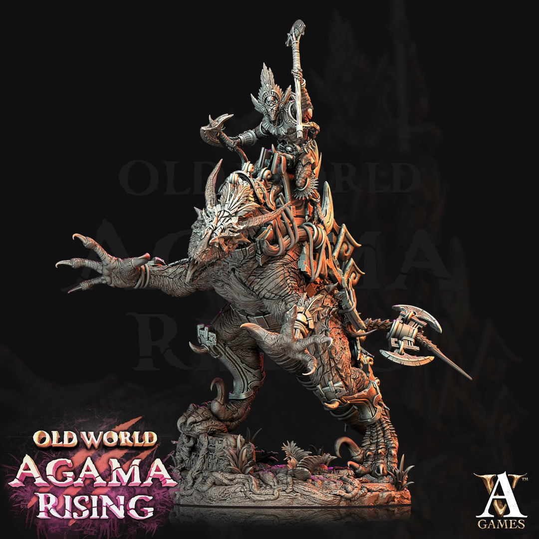 Lizardman - Lizard folk on T-Rex 175mm Tall | 75mm Intricate decorative Base | Resin 3d printed | Dungeons and Dragons |