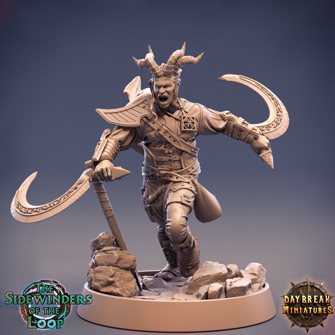 Tiefling Fighter Battle Master Two-weapon Style | 28mm, 32mm, 75mm Scale Resin Miniature | Dungeons and Dragons | Pathfinder |