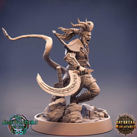 Tiefling Fighter Battle Master Two-weapon Style | 28mm, 32mm, 75mm Scale Resin Miniature | Dungeons and Dragons | Pathfinder |