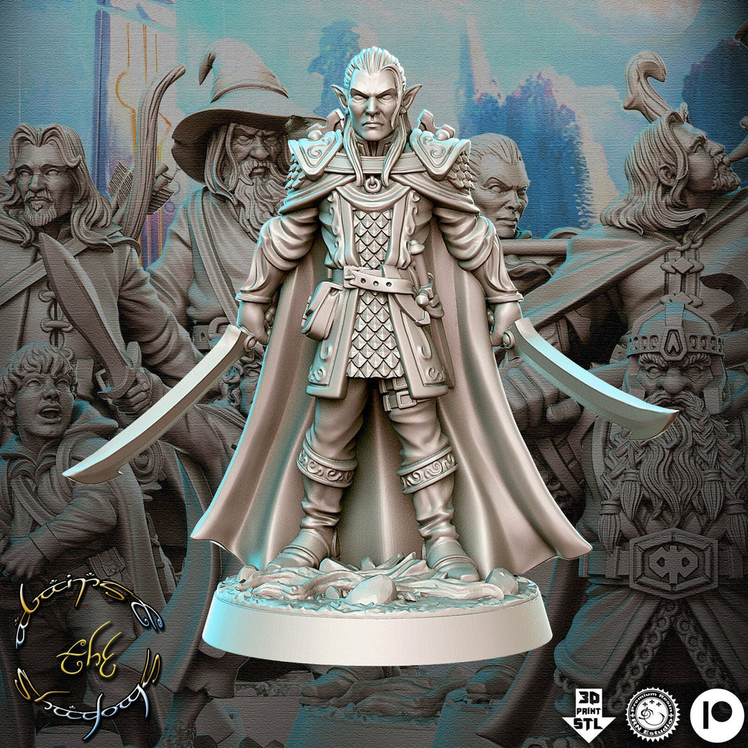 Moon Elf Fighter 2 Weapons Style| 28mm Scale | 32mm Scale Miniature | 75mm Scale | RN Estudio unpainted resin Figurine mini - D&D