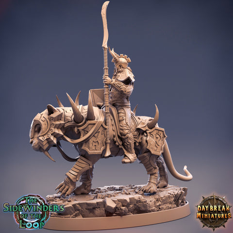 Tiefling Fighter mounted on Giant Feline | Dungeons and Dragons 5e Miniature | 28mm Scale | 32mm Scale | 75mm Scale | Pathfinder |