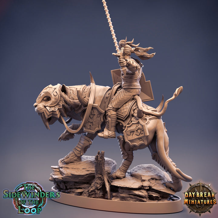 Tiefling Fighter mounted on Giant Feline | Dungeons and Dragons 5e Miniature | 28mm Scale | 32mm Scale | 75mm Scale | Pathfinder |