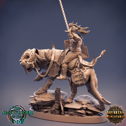 Tiefling Fighter mounted on Giant Feline | Dungeons and Dragons 5e Miniature | 28mm Scale | 32mm Scale | 75mm Scale | Pathfinder |